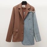 Patchwork Women Blazer Jacket High Quality Single Button Black Suit Jacket Loose Fashion Lady Blazers Coat 2022 Autumn