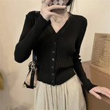 V-Neck Single-Dcupet Knitted Jersey Autumn And Winter Ocean Atmosphere New Chic Bottom Coat Short