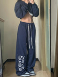 Navy Blue Printed Baggy Sweatpants-Outfit