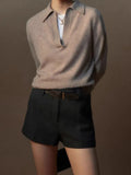 Fongt And Winter Gray Bottom V-Neck Small Collar Wool Sweater Women Loose High-End Knitted Shirt With Long Sleeve Top