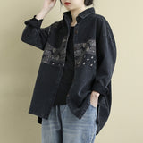 Fongt Autumn Denim Jacket Female New Korean Version Loose Plus Size Black Casual Style Denim Jacket-Outfit