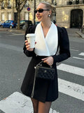 Black Long Sleeve Blazer White Collar Mini Dress-Outfit
