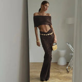 Off-shoulder Crop Top And Ruched Maxi Skirt Set-Outfit