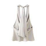 Fongt Women's Neck Bow Silk Satin Texture Top-Outfit