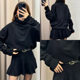 Fongt Winter New Solid Color High-Collar Lazy Knitwear Design Skirt Dress Suit