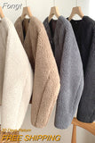 Fur Women Coats Autumn Winter Solid Thick Warm V-Neck Long-Sleeved Casual All Match Female Outwear