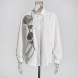 Fashion Casual Loose Thin Top Woman 2025 New Collar Heavy Industry Design Stitched Diamond Women's