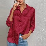 Elegant Office Lady Long Sleeve Leopard Jacquard Blouse Turn Down Collar Button Shirt 2022 Spring Autumn Fashion Tops