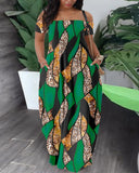 Summer New Women's Fashion Leisure Sexy Print Bare Shoulder Dress-Outfit