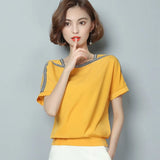 new 2020 chiffon women blouse shirt causal plus size short sleeve women tops solid white red yellow color blusas 0370