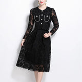Fongt Fragrant Suit Women's Short Round Collar Bubble Sleeve Lace Blouse High Waist Swing Half Dress Women's Autumn Dress Two Sets
