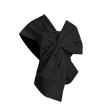 Fongt 2024 New Fashion Temperament Pure Color Asymmetric Collar Bow Decorative Splicing Design Sense Women's Top-Outfit