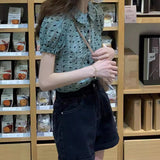 Fongt Doll Collar Bubble Sleeves Broken Flower T-Shirt Shirt Women 2025 New Summer High-End Small Shirt Top