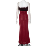 Strapless Red Feather Mesh Maxi Dress-Outfit