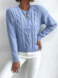 Fongt And Autumn Women's Fashion Round Collar Collar Knitted Sweater Thread Solid Color Top Lady