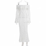 Fongt Shoulder Horn Sleeve Long Bag Hip Dress Gentle Elegant Temperament Boobs Waist Tugtail Dress