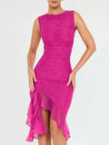 Mesh Ruffle Sleeveless Midi Dress-Outfit