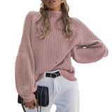 Fongt 2025 New Loose Half-High Collar Knitwear Women's Solid Color Turtleneck Sweater