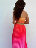 Fongt New Summer Gradient Hanging Neck Fold Fashion Dress Ladies Beach Holiday Dress