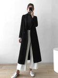 Women Blends Wool Autumn Solid Simple Double Breasted Loose Long Overcoats All-match Casual Korean Style Female Lady Outwear