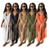 Fongt New Women's Long Tassel Hollow Knit One-Piece Swimsuit-Outfit