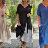 Fashion V-Neck Short-Sleeved Fake Two Asymmetrical Dress Women's Dress 2025 Spring And Summer