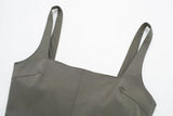 New Laminated Decorative Trench Coat Fabric Asymmetrical Halter Top 3067020-Outfit
