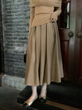 Fongt Xixi 2025 Autumn New Temperament Commute High-Waisted Half-Body Skirt PU Folding A-Skin Skirt 85018