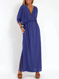 Fongt Summer 2025 Fashion Solid Color High Waist Open Fork Short Sleeve Dress