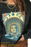 Women's Spring Autumn Casual Long Sleeve Sweater Vintage Painting Printing Pullover Sweatshirt Women's Clothes Daily Wear