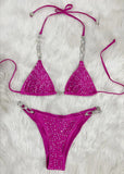Fongt New Bikini Sexy Hot Diamond Split Women's Swimsuit Solid Color Strap Bikini