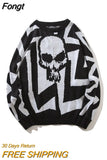 Autumn winter skulls oversized sweater punk hip hop young pull homme Women pullover warm knitted sweaters korean