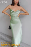 Maxi Dress Women Satin Backless Pile Collar Spaghetti Strap Evening Sexy Elegant Party Outfits Floor Length y2k