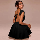 Short Sleeve Backless Mini Dress-Outfit