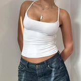 Basic Solid Camis Summer Casual Sleeveless Spaghetti Strap Top Women Harajuku All-match Cropped Tops y2k Vintage Clothing-Outfit