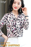 Silk Blouses Women Satin Print Blouse Women Long Sleeve Shirts Woman V-neck Silk Blouses Ladies Floral Blouse for