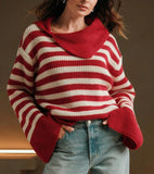 Fongt 2025 New Fashion Stripe Jersey Casual Loose Long-Sleeved Women's Sweater