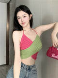 Fongt Wear Cross-Tieed Neck Knitted Sling Vest Woman New Sweet Hottie Sexy Short Thoracic
