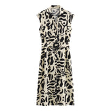 Spring Style Printed Midi Sleeveless Shirt Dress 3361769-Outfit