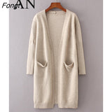 Jacket Autumn and Winter New Double Pocket Medium Length Knitted Cardigan Sweater Women Cardigan Women Knitted