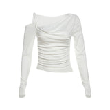 2024 Autumn New Women's Clothing Shoulder-Slanted Collar Hollow Perspective Folding Body To Close The Waist On The