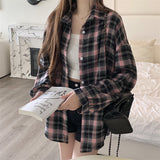 Vintage Plaid Print Long Sleeve Blouse-Outfit