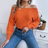 Shooting Autumn And Winter Casual Pure Color Collar Shoulder Long Sleeve Jacket Sweater Women's