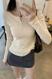 Super-Good-Looking Hollowed-Out Jacquard Three-Button Long-Sleeved T-Shirt Women's Spring And Autumn 2024 New Undershirt
