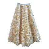TWOTWINSTYLE Elegant Long Skirts For Female High Waist Patchwork Florals Pink Mesh Midi Korean Style Women's Skirt 2022