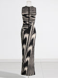 Sexy Bag Hip Dress 2025 New Fashion Round-Collar Elastic Body-Dupled Scarf Sleeveless Knitted Long