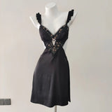 Fongt Pajamas Woman 2025 New French Embroidery Pure Lust High-End Feel With Chest Cushion Ice Ribbon Aja Mons裙 Homewear