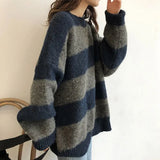 Striped Knitted Sweaters Women Vintage Loose Pullover Winter Casual Jumper Ladies Oversized Sweater Sueter Mujer