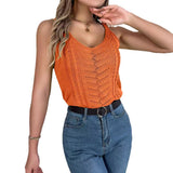 Shooting 2025 Spring And Summer Leisure Solid Color V-Neck Hollow Top Holiday Knitwear Women's