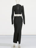Sexy Style Dress Woman 2025 Spring New Fashion Set Design Long-Sleeved Open Waist Dress Suit